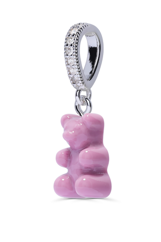 Nostalgia Bear - Mauve Pink - Silver Plated Pave Connector