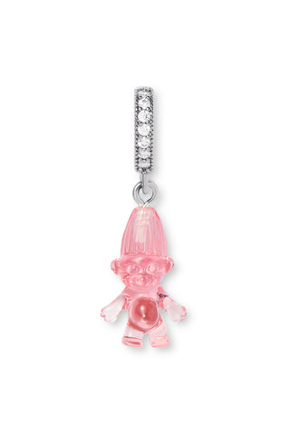 Norwegian Lucky Troll - Pave connector - Silver plated -  Bubblegum pink